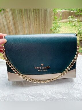 Kate Spade Convertible Crossbody Saffiano Leather Clutch Bag with Chain & Strap